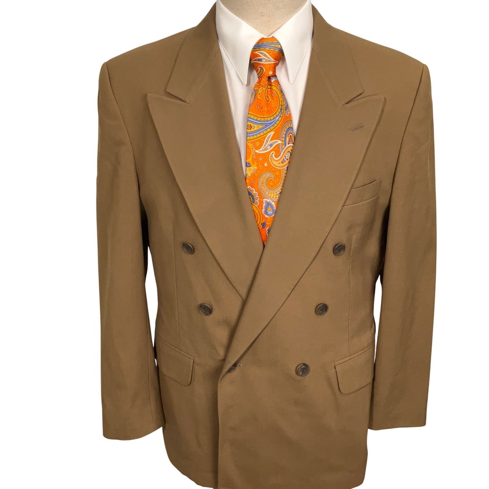 Evan-Picone Blazer Mens 40S Tan Double Breasted Preppy Camelhair USA ACTWU VTG